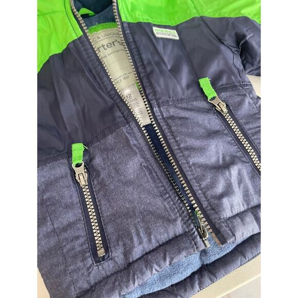 CARTERS HOODED PUFFER JACKET SZ 12 MONTHS BABY KAWAII COLORBLOCK COAT GREEN/BLUE - Picture 7 of 12